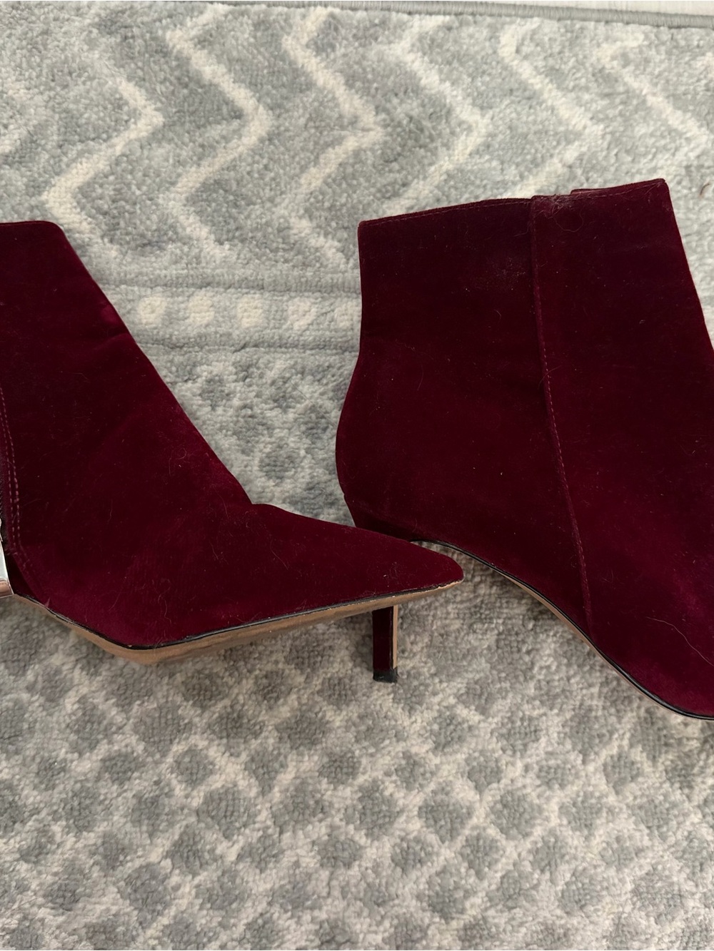 Halogen Burgundy Velvet Pointed Ankle Booties
